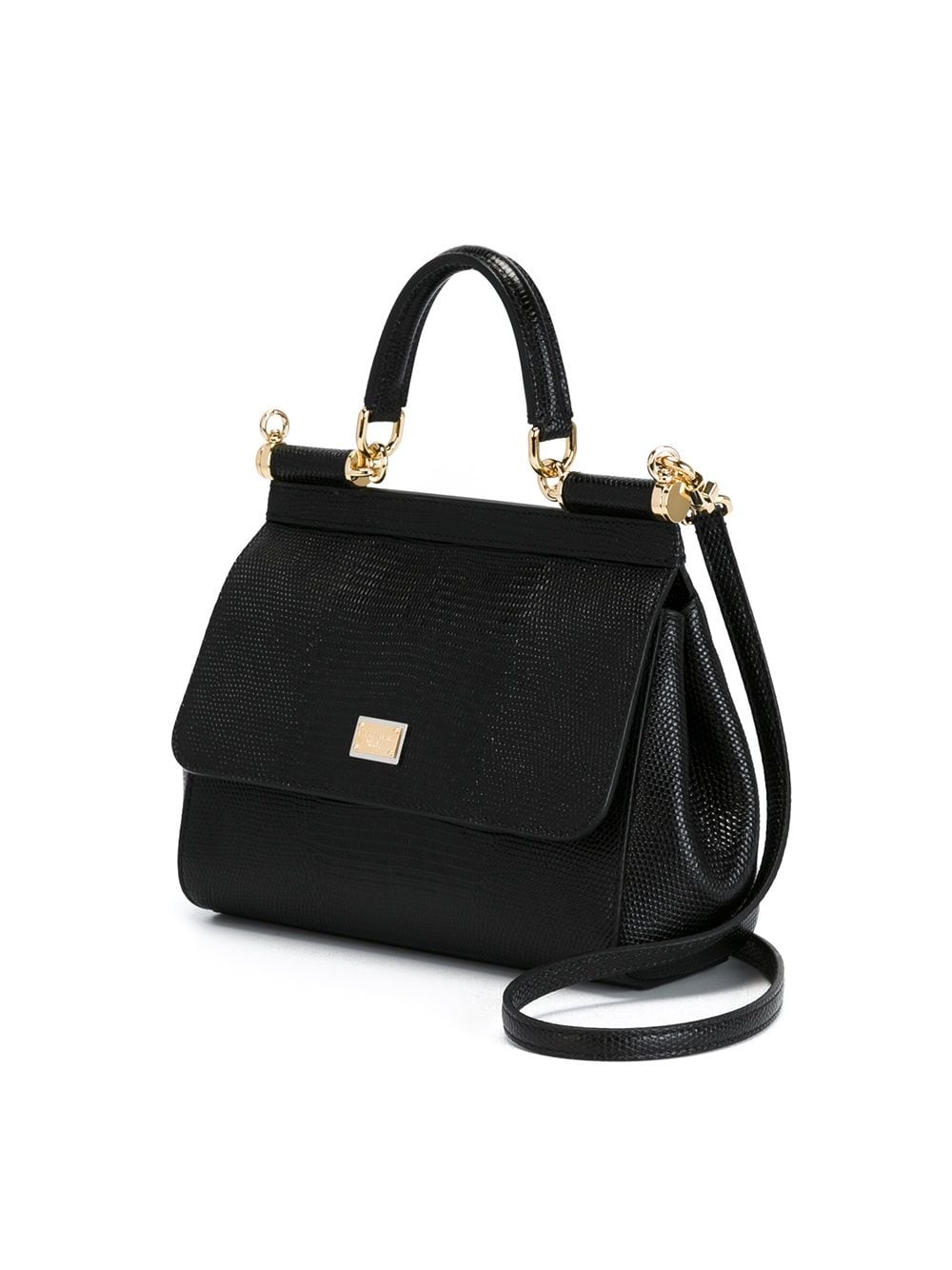 Shop Dolce & Gabbana Small Sicily Iguana-print Top-handle Bag In Black