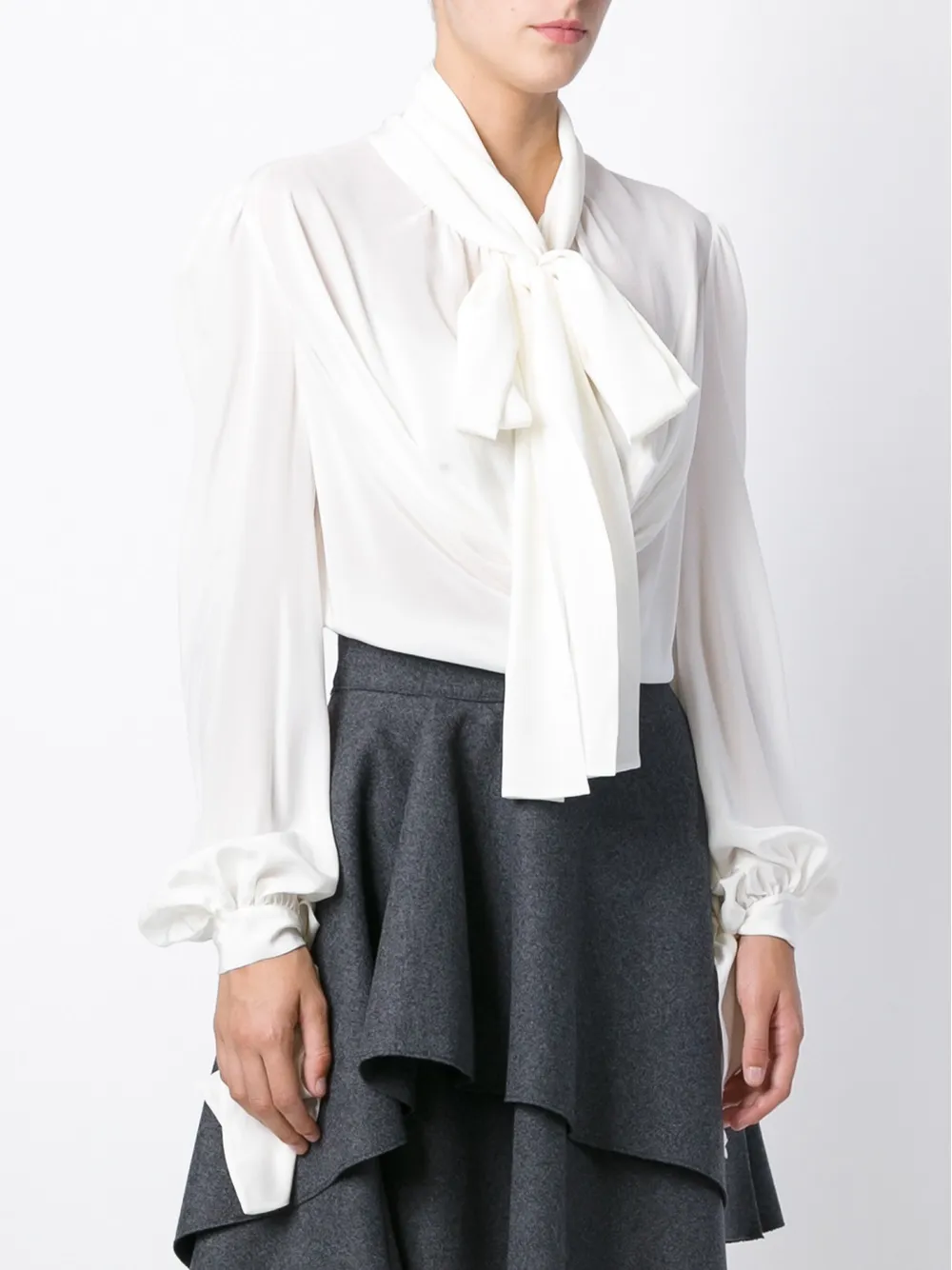  Alexander Mcqueen Schluppenbluse Mit Bischofsärmeln   Weiß 