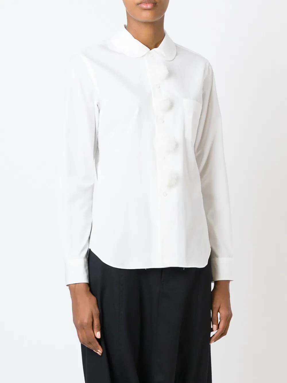 Comme Des Garcons Girl Pom Pom Button Shirt In White