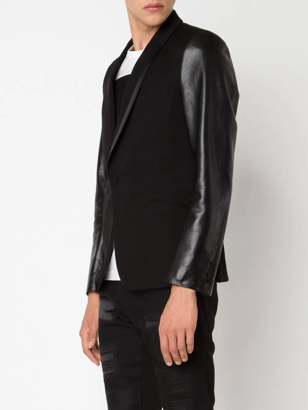 Junya Watanabe MAN leather sleeve tuxedo blazer Zwart