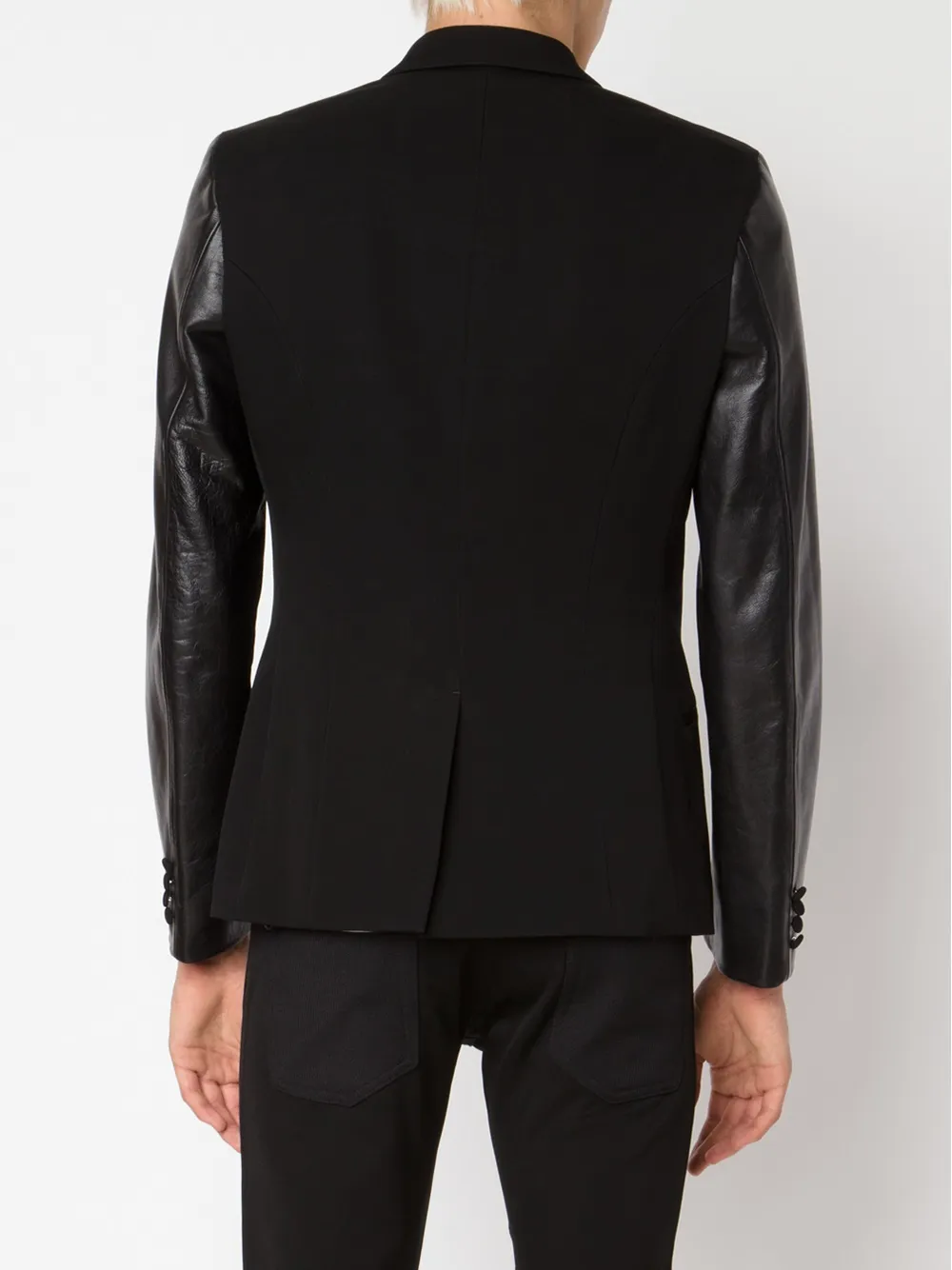 Junya Watanabe MAN leather sleeve tuxedo blazer Zwart