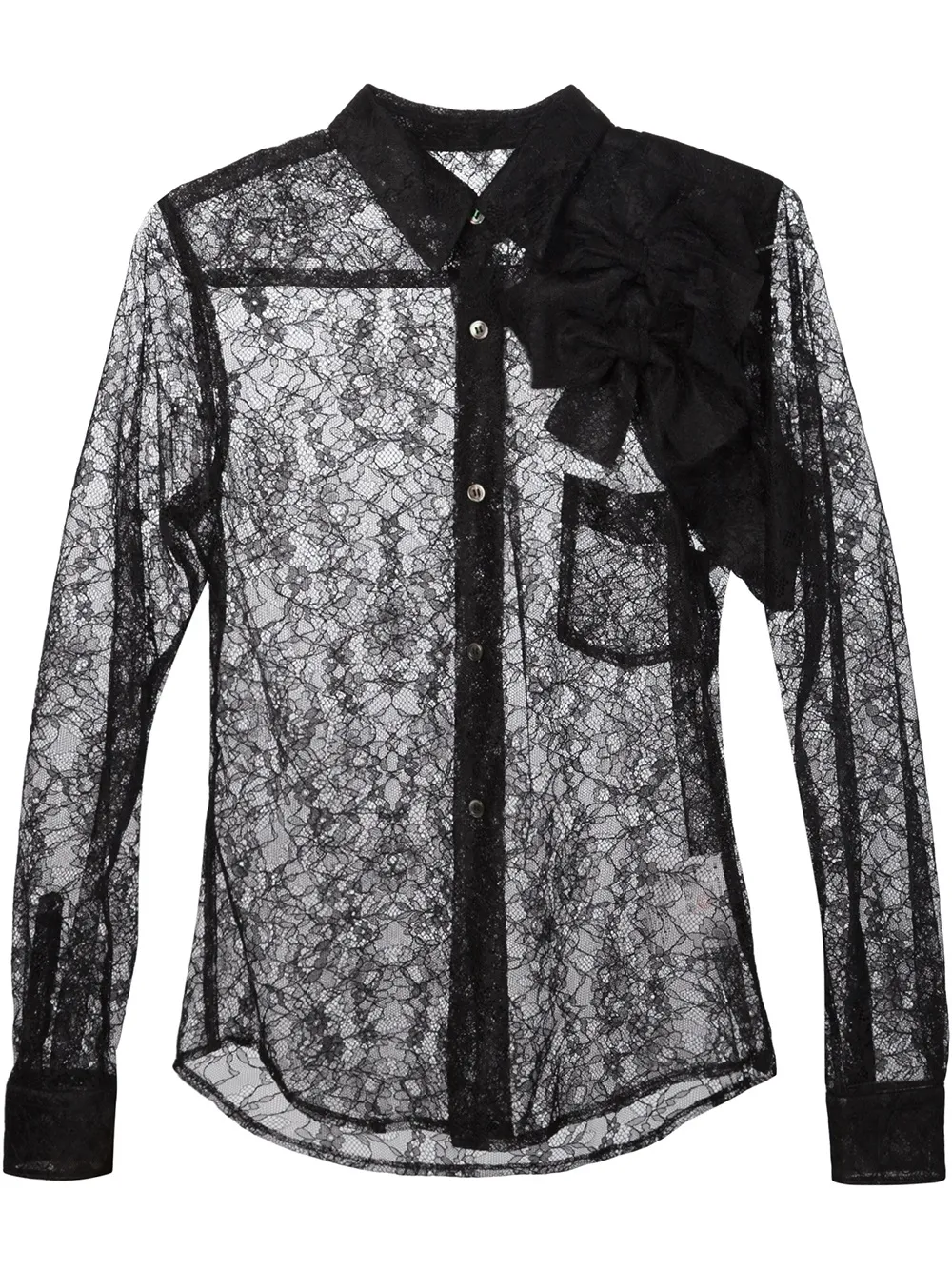 Comme Des Garçons sheer floral lace shirt - Zwart