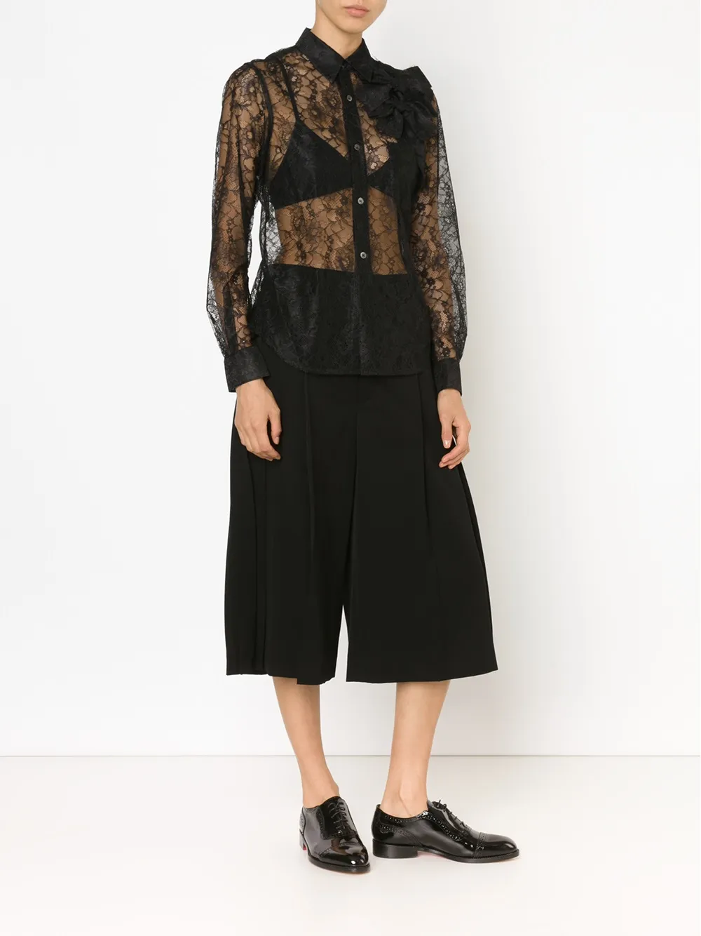 Comme Des Garçons sheer floral lace shirt Zwart