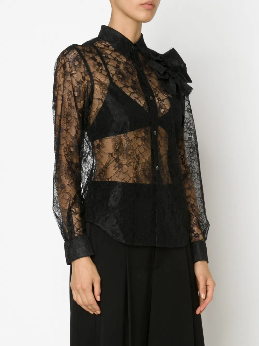 Comme Des Garçons sheer floral lace shirt Zwart