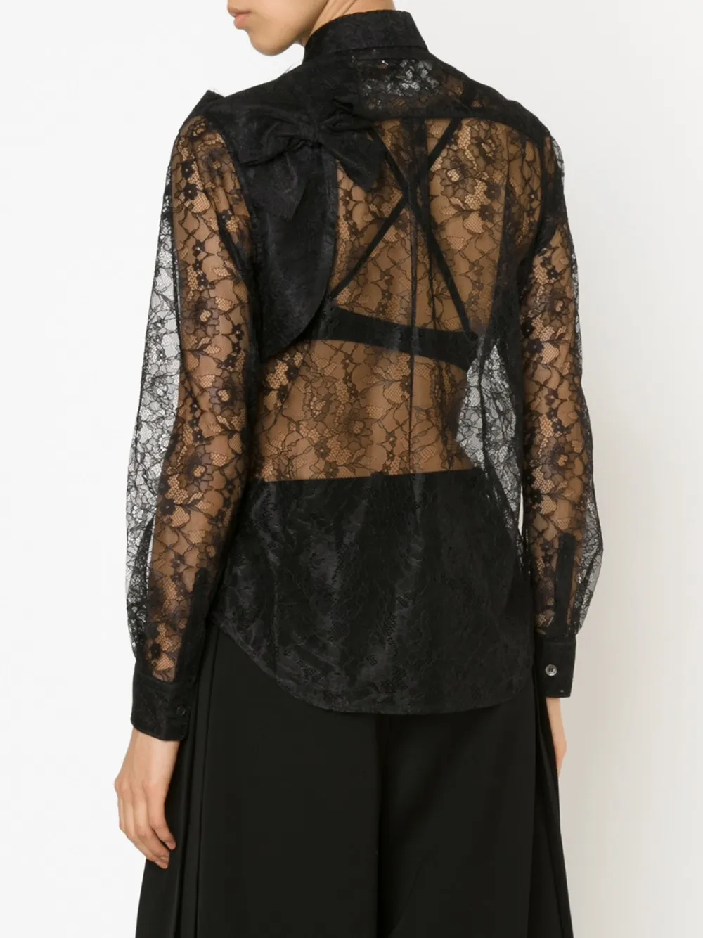 Comme Des Garçons sheer floral lace shirt Zwart