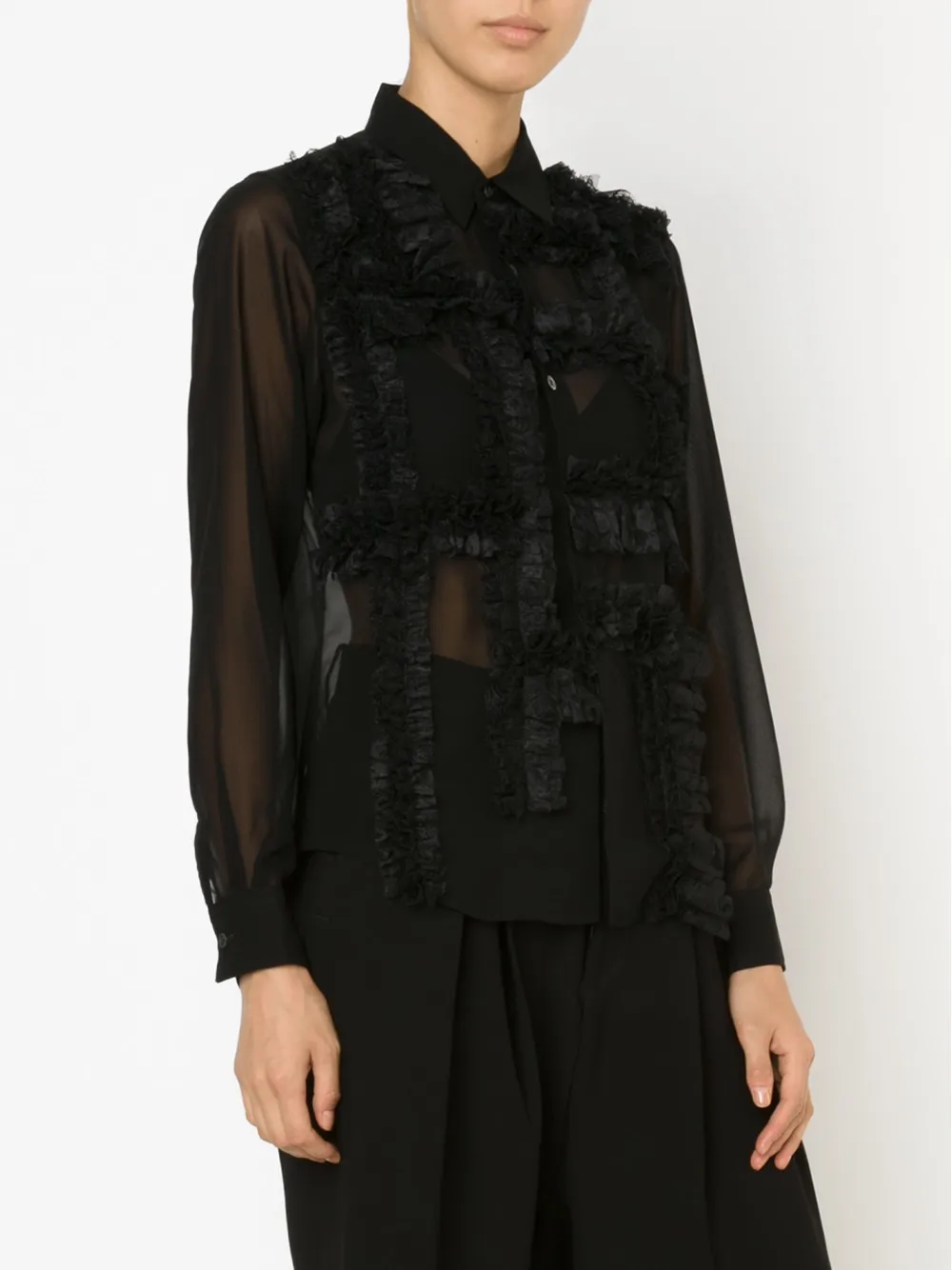 Comme Des Garçons Ruffle Detail Shirt In Black