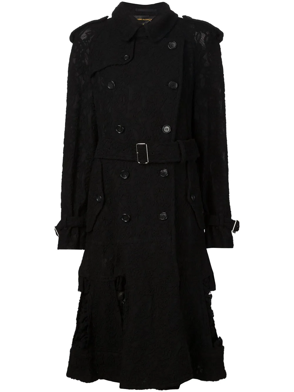 Comme Des Garçons Lace Trench Coat In Black