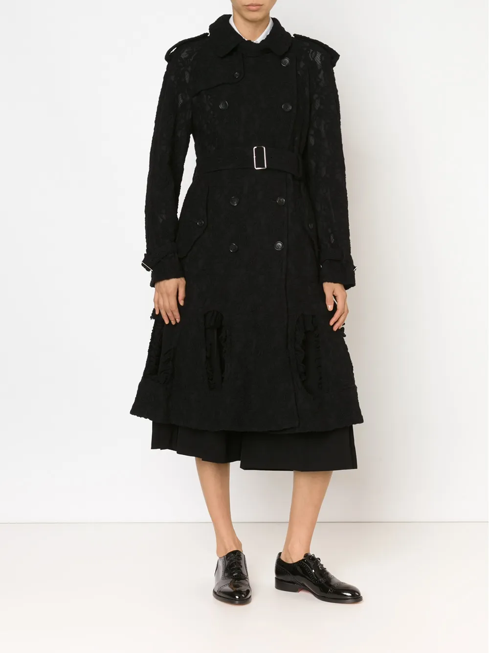 Comme Des Garçons Lace Trench Coat In Black