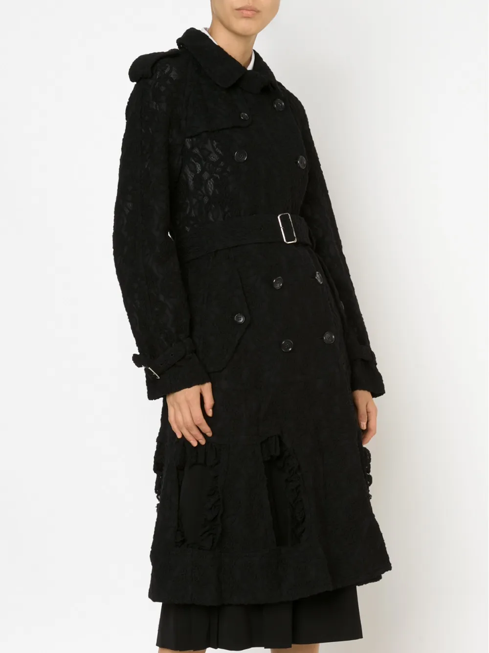 Comme Des Garçons Lace Trench Coat In Black