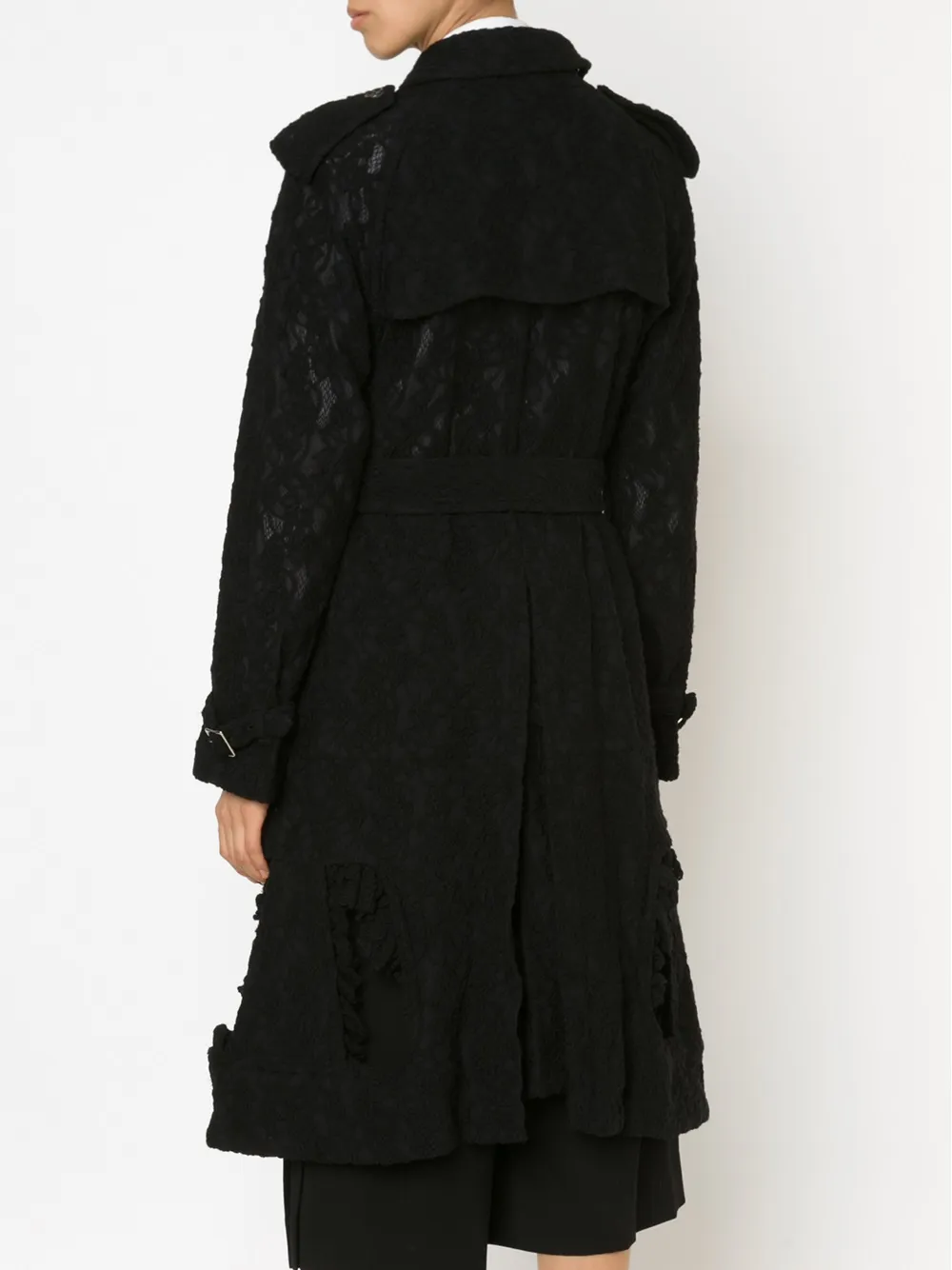 Comme Des Garçons Lace Trench Coat In Black