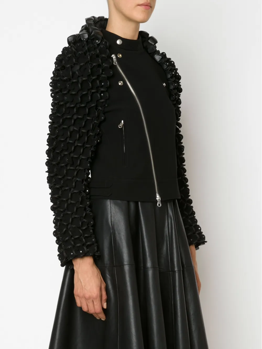 Noir Kei Ninomiya Textured Sleeves Biker Jacket In Black
