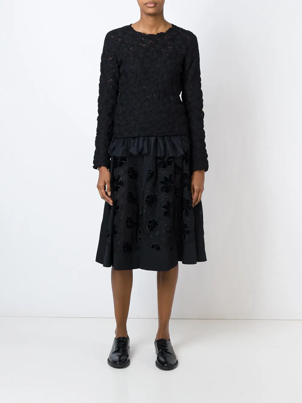 Comme Des Garçons embroidered flared skirt Zwart