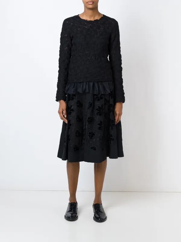 COMME DES GARÇONS フレアスカート 黒　花刺繍 Comme Des Garçons 刺繍ディテール フレアスカート | ブラック