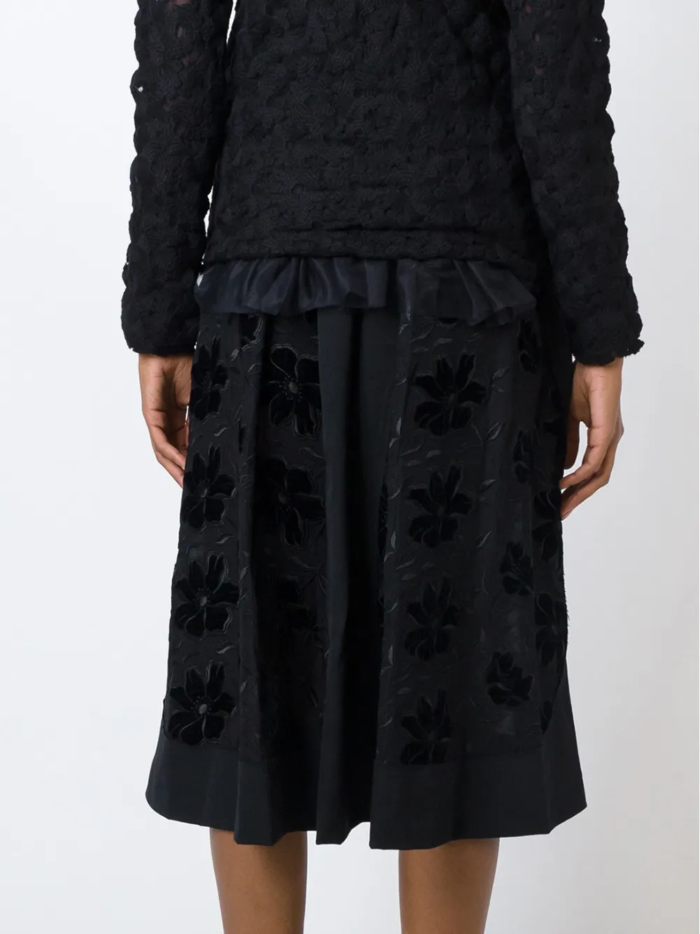 Comme Des Garçons embroidered flared skirt - Zwart