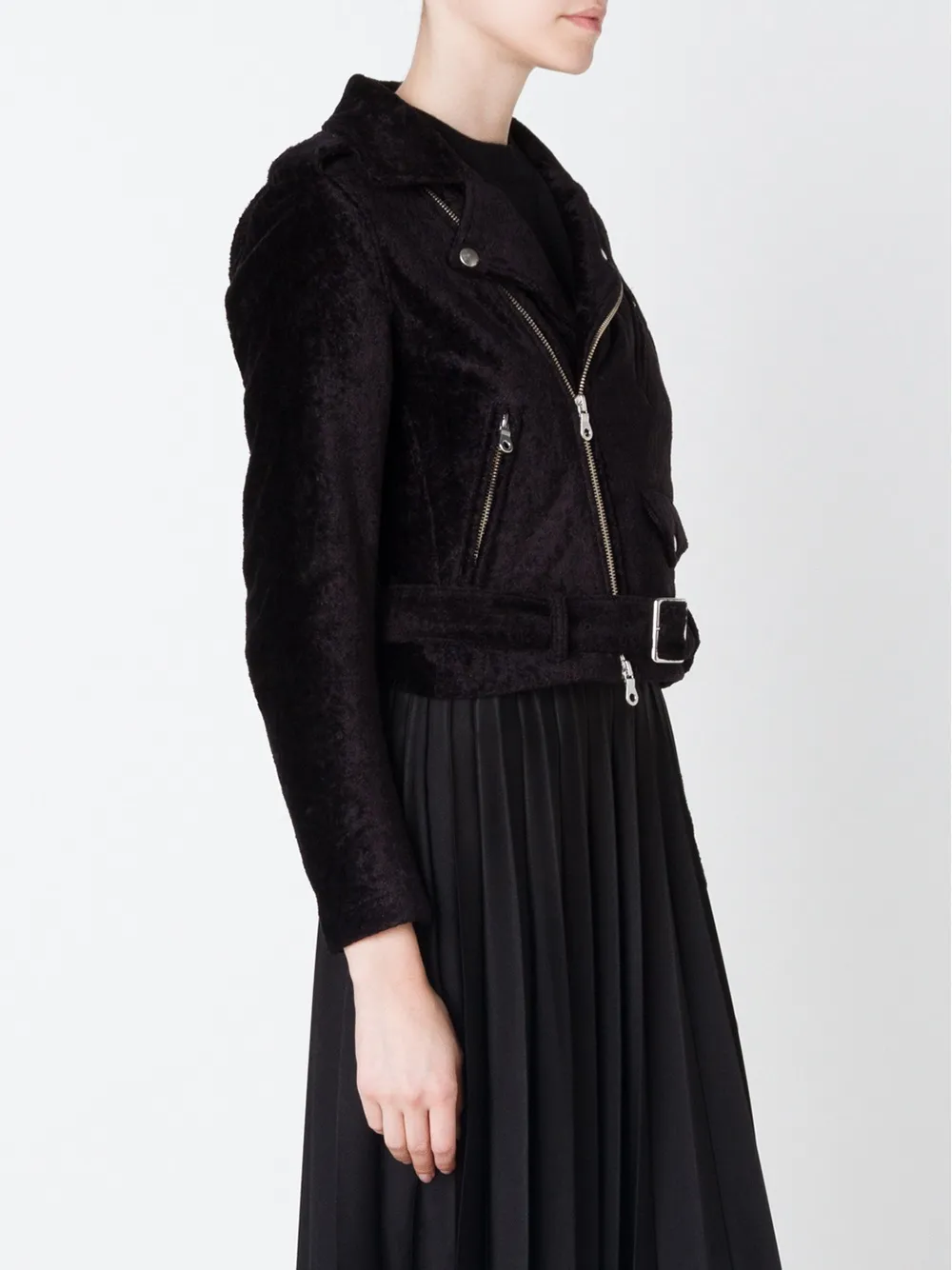 Noir Kei Ninomiya velvet biker jacket Zwart