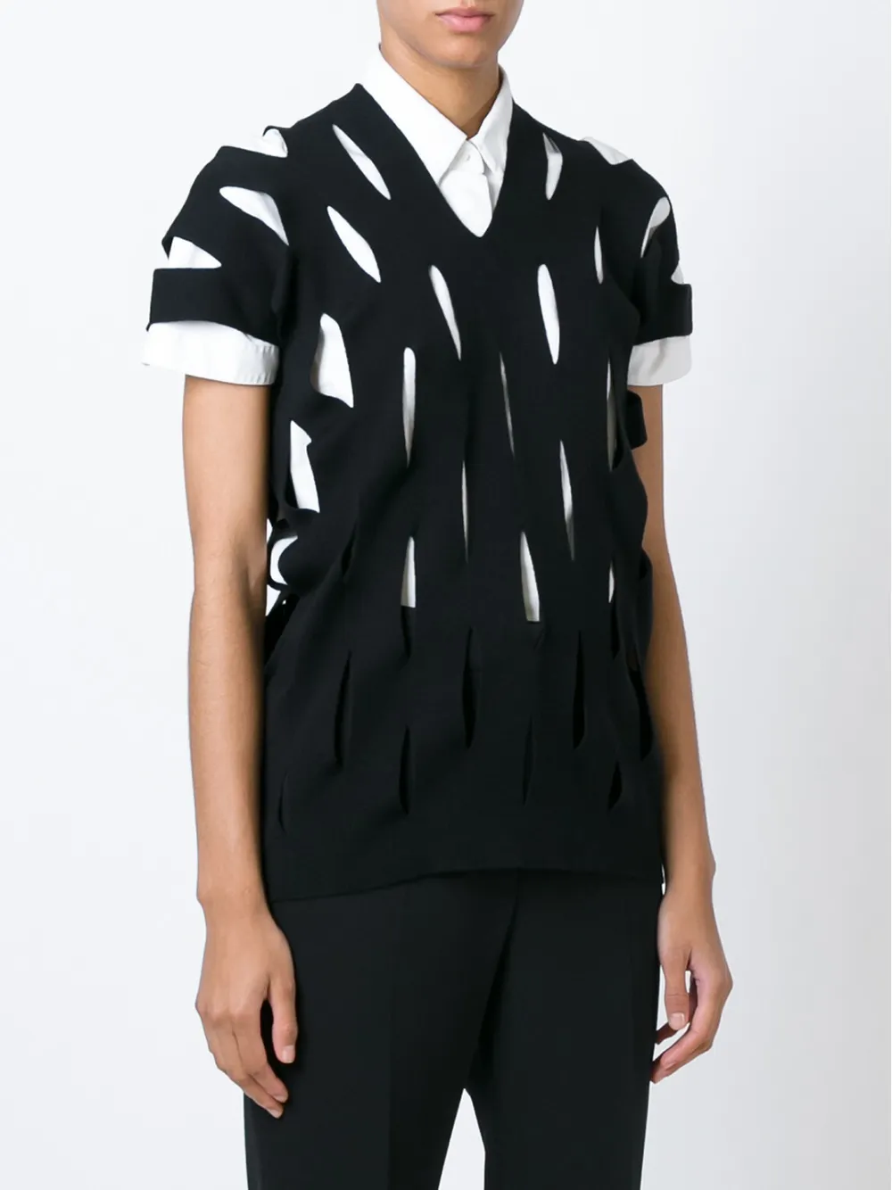 Junya Watanabe Cut-out Knitted Top In Black
