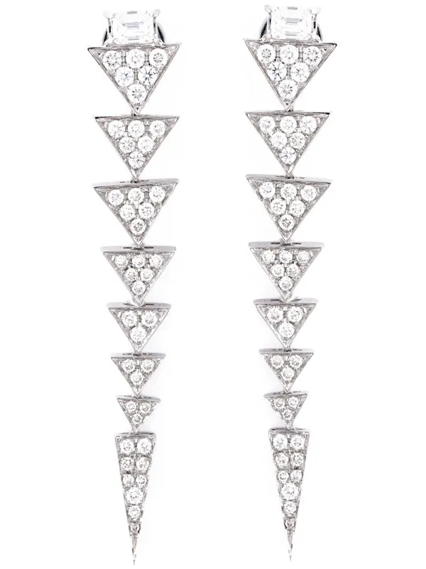 Nikos Koulis Long Triangle Drop Diamond Earrings in Metallic