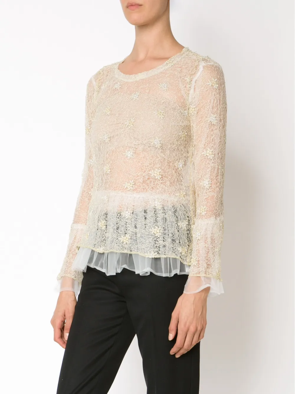 Comme Des Garçons ruffled hem lace blouse Wit