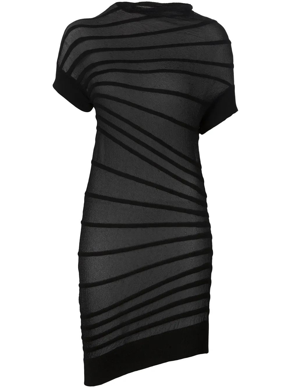 Junya Watanabe asymmetric sheer striped dress - Nero