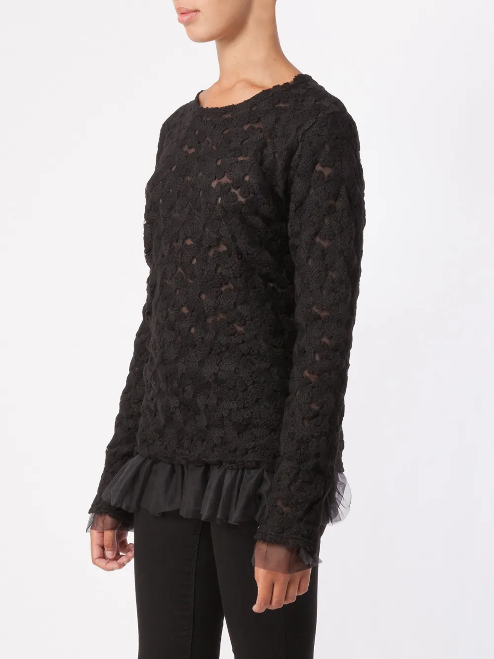 Comme Des Garçons Tulle Layer Flower Knit Sweater In Black