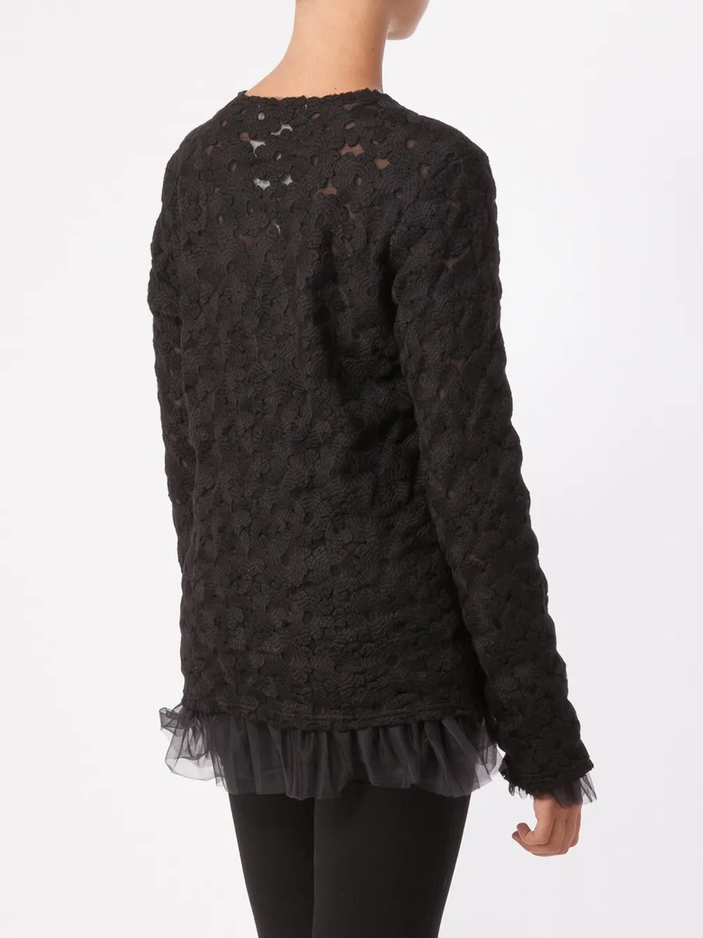 Comme Des Garçons Tulle Layer Flower Knit Sweater In Black