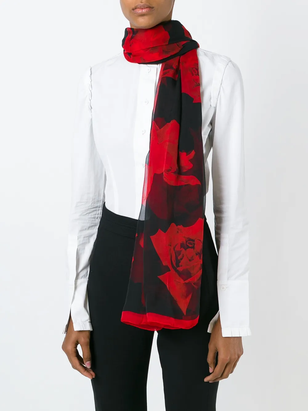 Alexander McQueen rose print scarf Zwart
