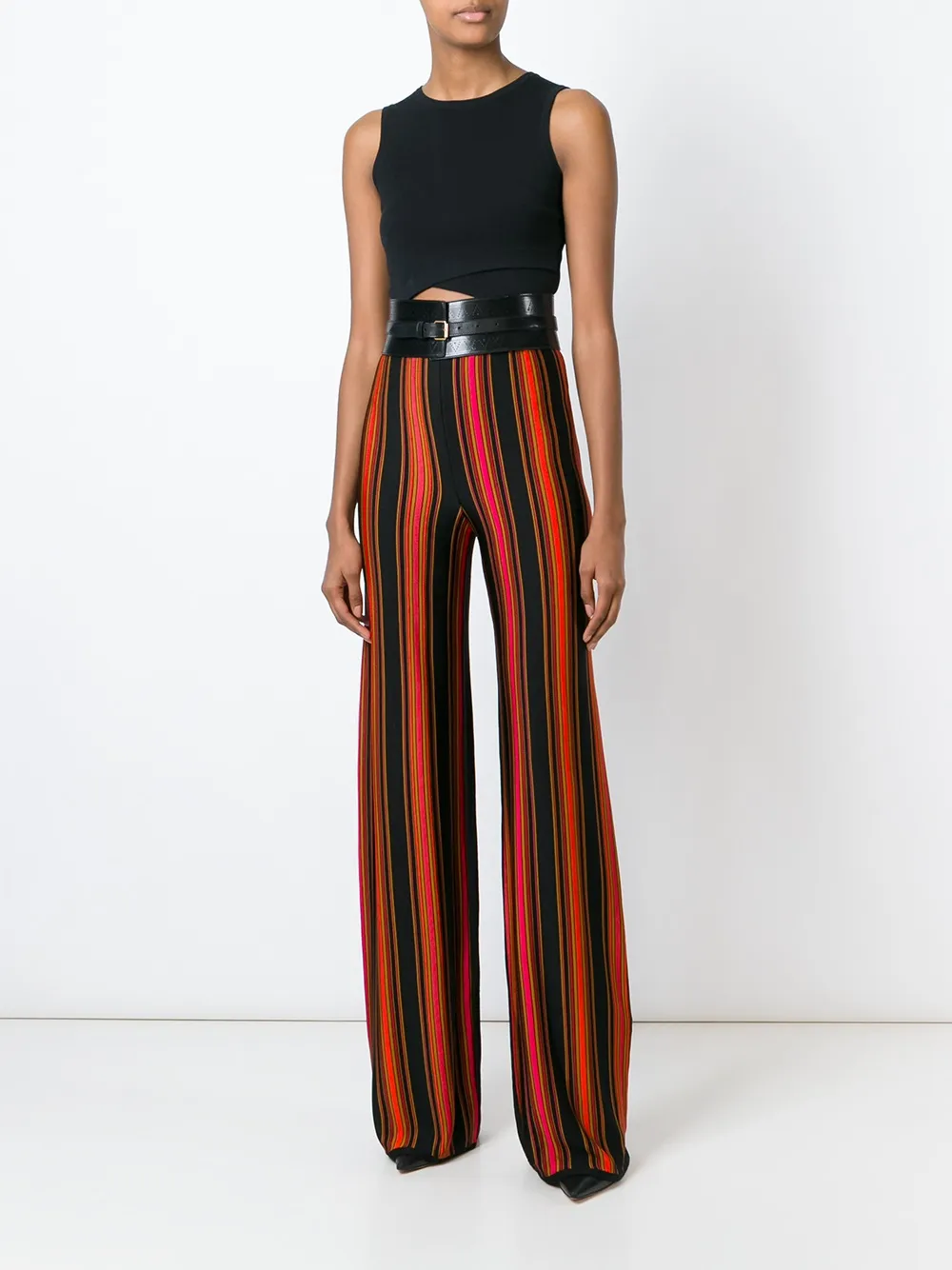 balmain striped high waisted flare pants