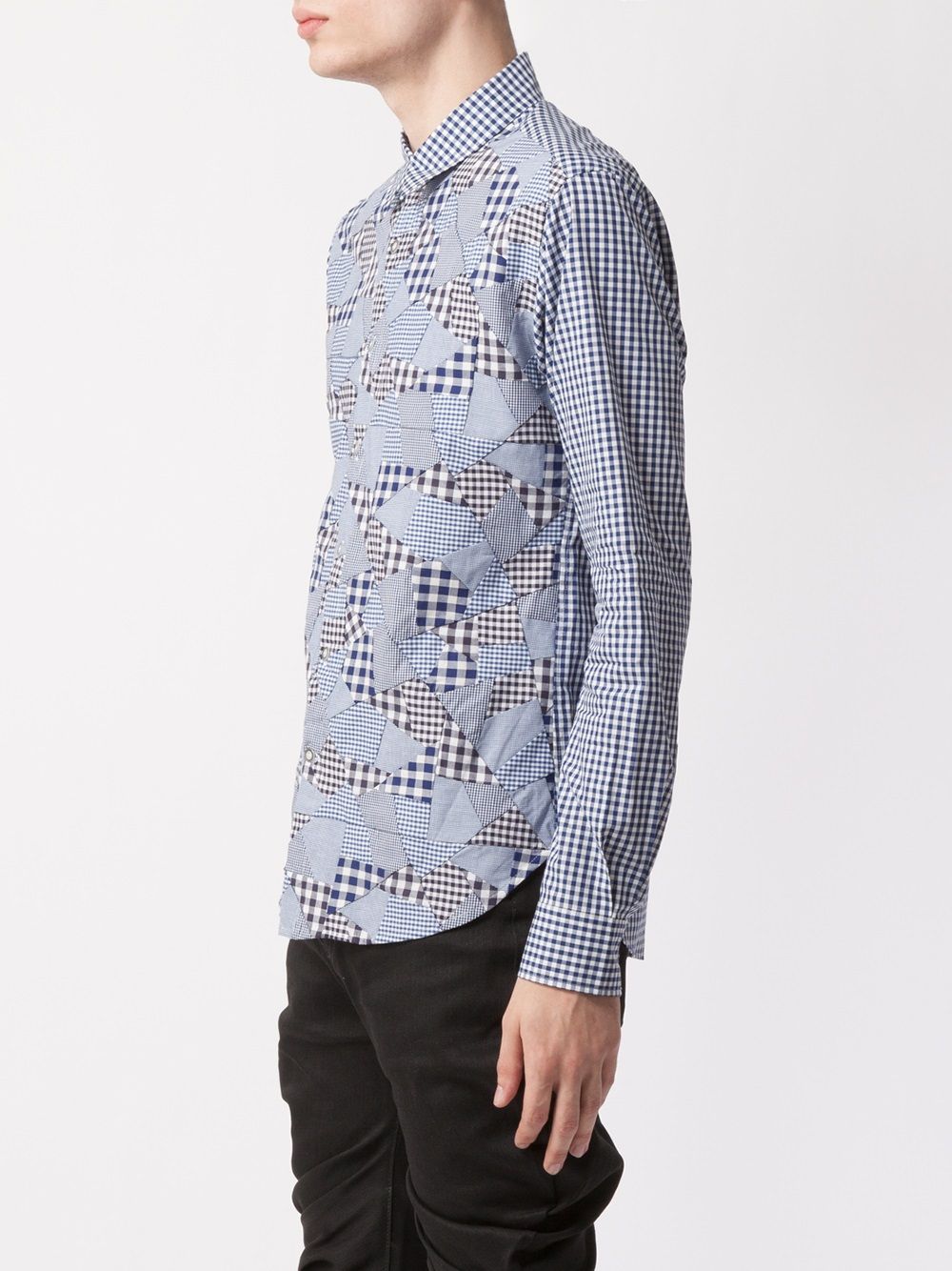 Anrealage Patchwork Checked Shirt In Blue