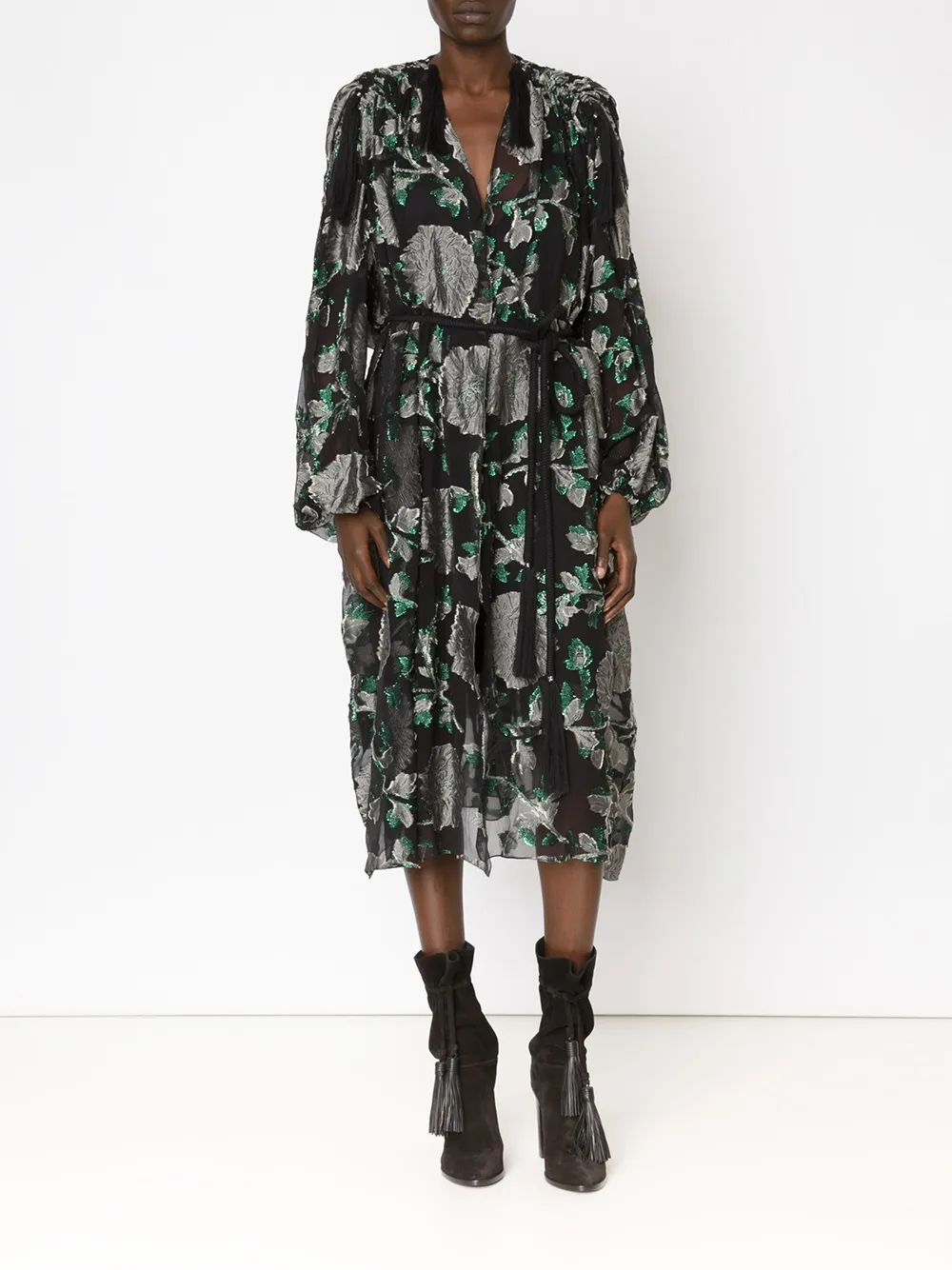  Lanvin Semi Transparentes Kleid Mit Blumenmuster   Schwarz 