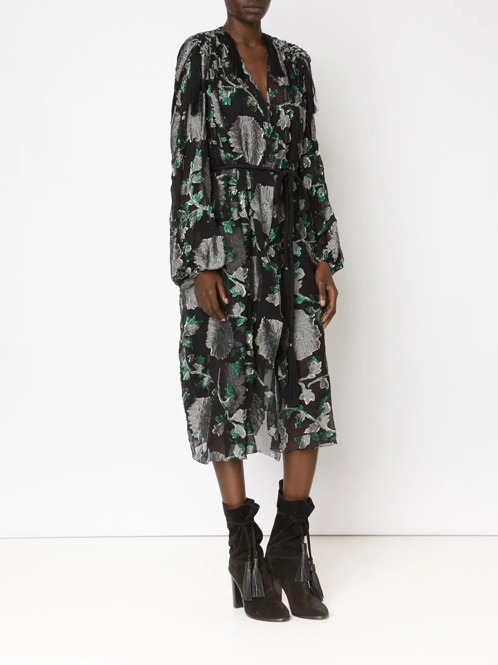  Lanvin Semi Transparentes Kleid Mit Blumenmuster   Schwarz 
