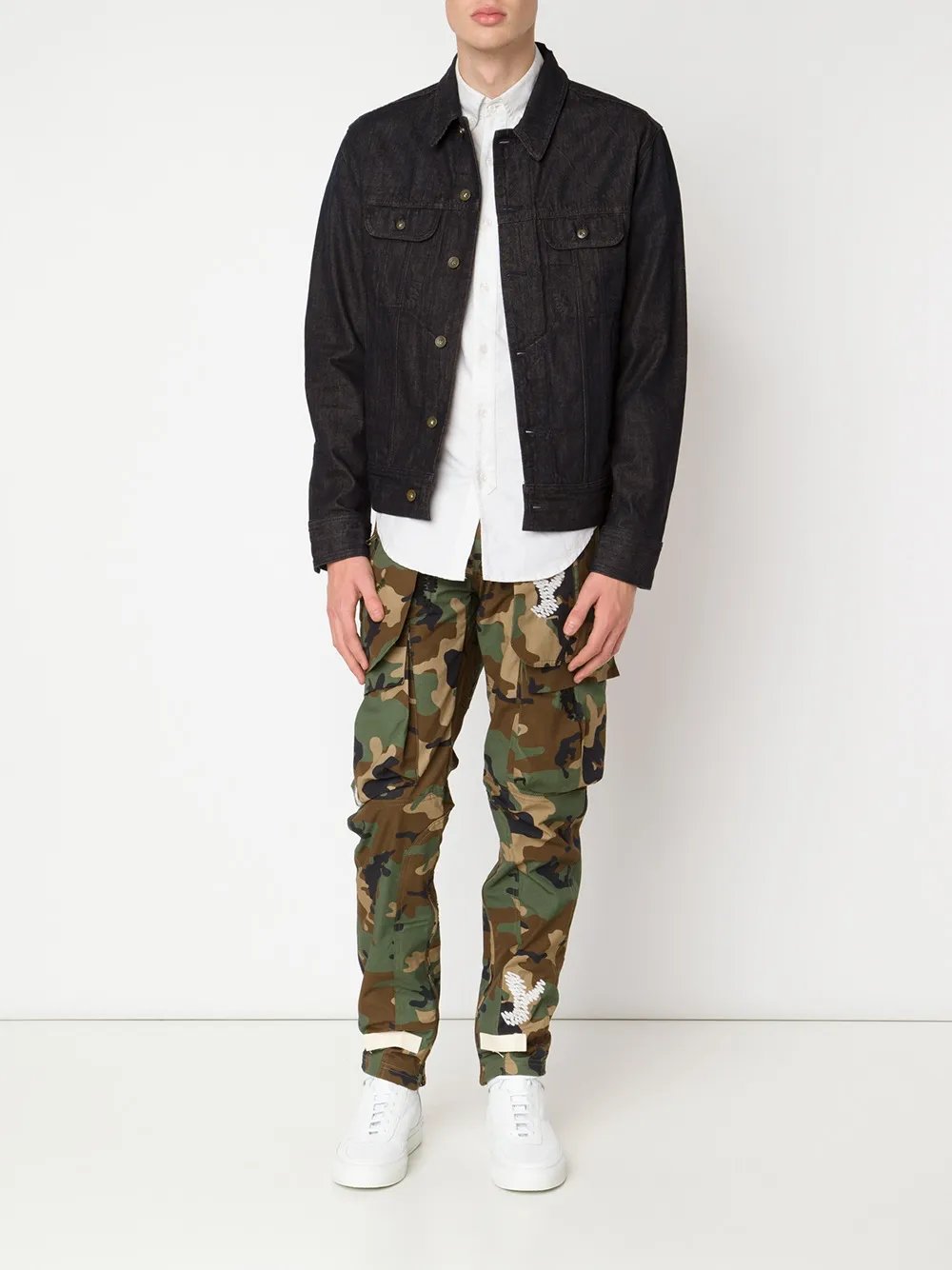 off white pants with yellow stripe