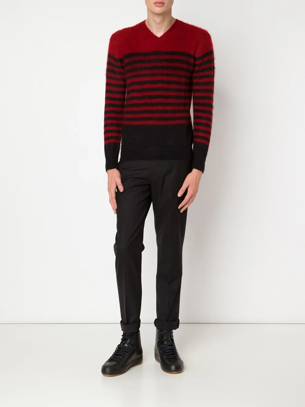 Junya Watanabe MAN v neck striped sweater - Rood