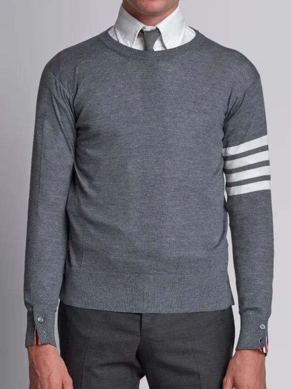 Crewneck Pullover With 4-Bar Stripe In Medium Grey Merino