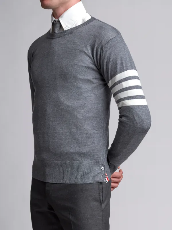 Crewneck Pullover With 4-Bar Stripe In Medium Grey Merino