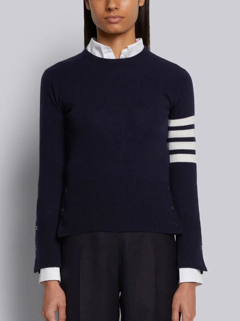 Navy Cashmere 4-Bar Classic Crew Neck 