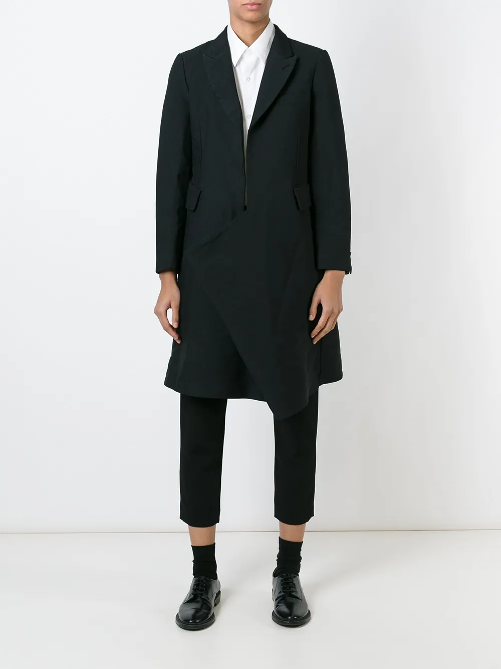 Comme Des Garçons Asymmetric Draped Detail Coat In Black