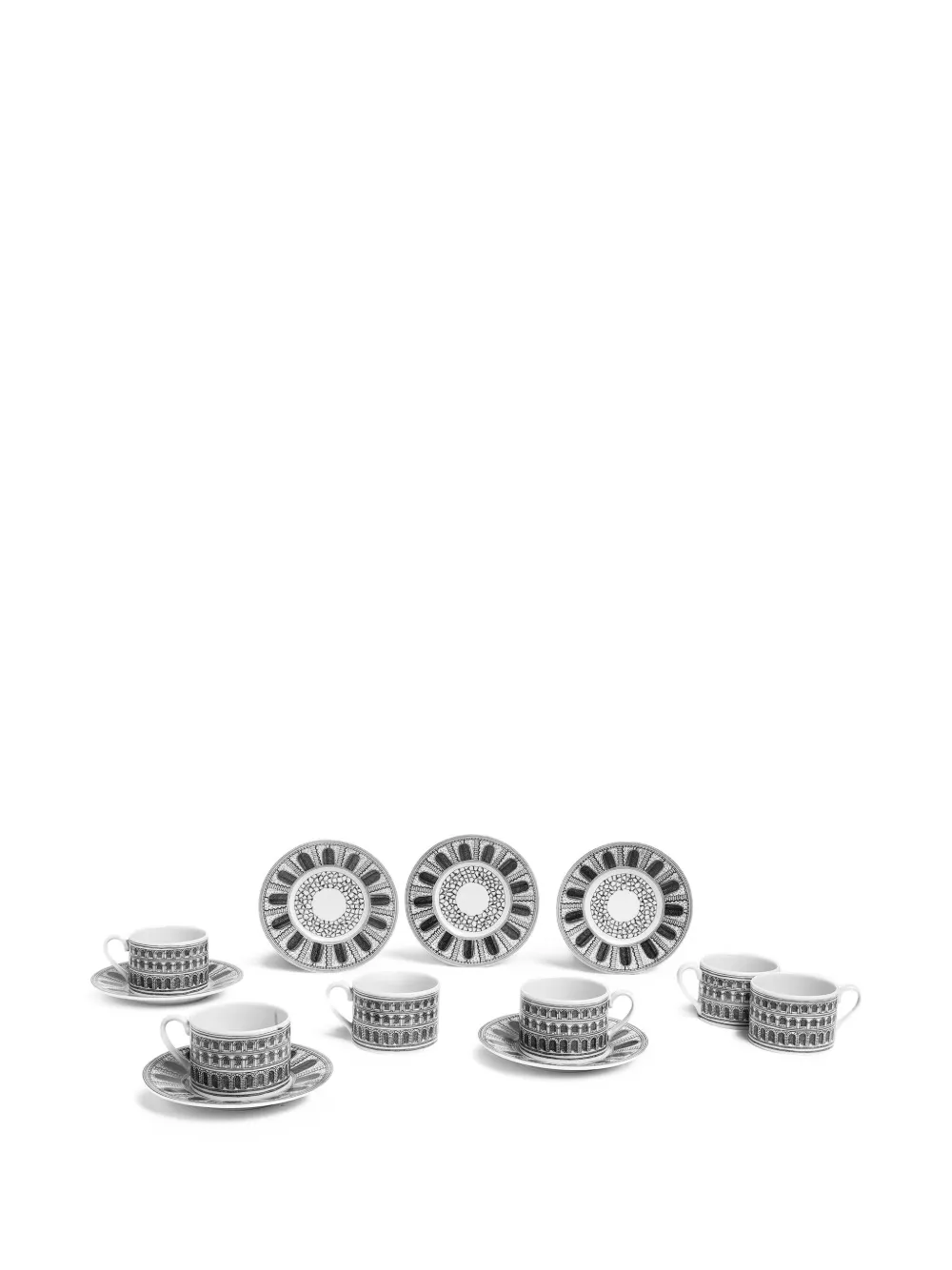 Fornasetti Architettura cup and saucers (set of 6) | Black | Image 1