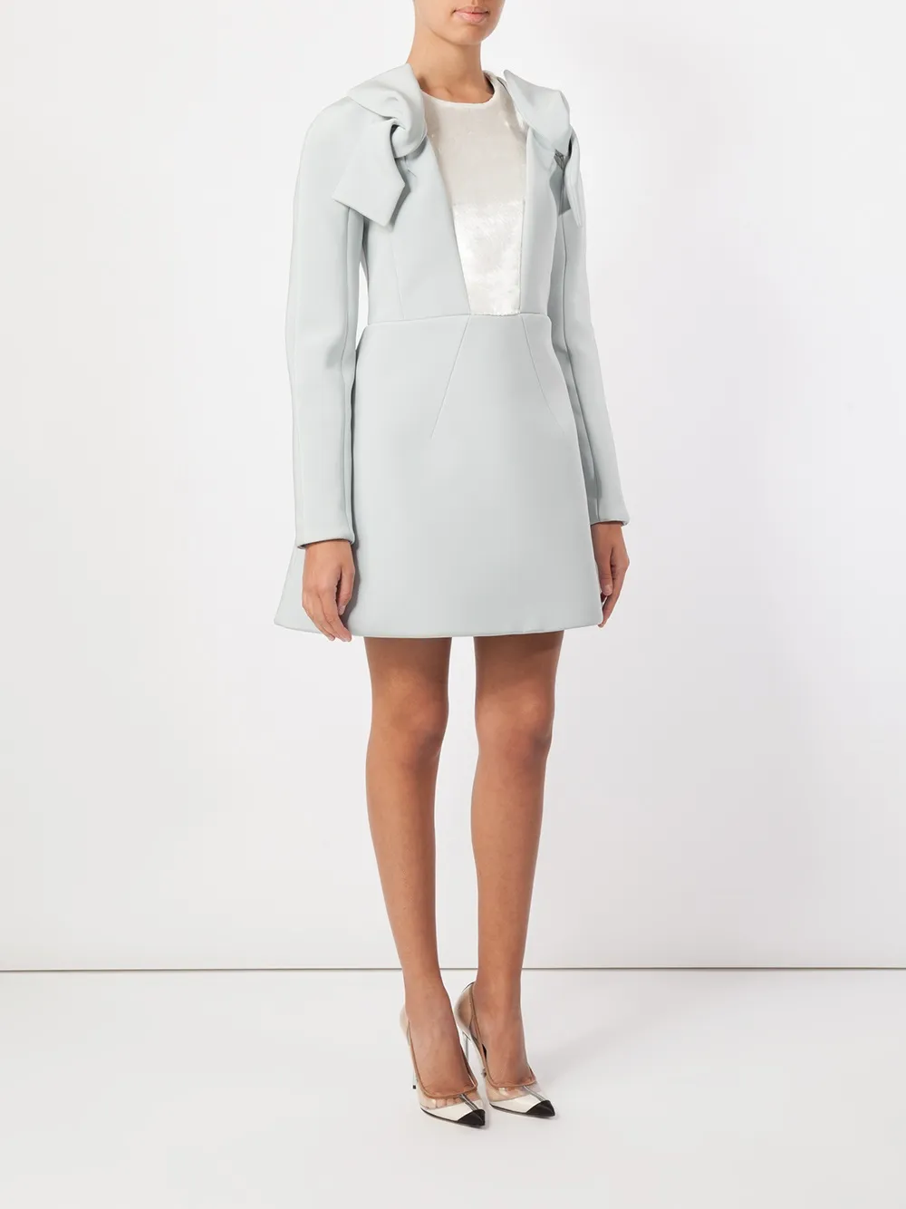 Delpozo bow detail long sleeve dress - Blauw