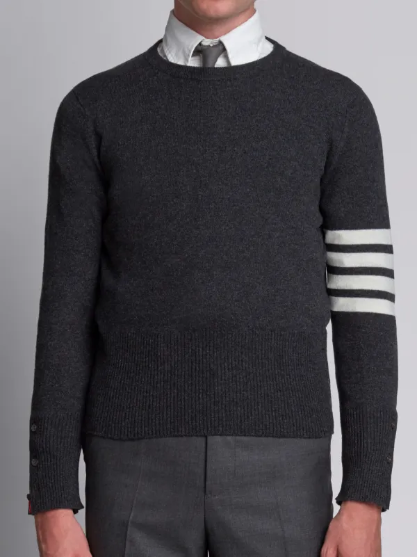 Crewneck Pullover With 4-Bar Stripe In Dark Grey Cashmere