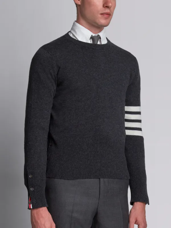 Crewneck Pullover With 4-Bar Stripe In Dark Grey Cashmere