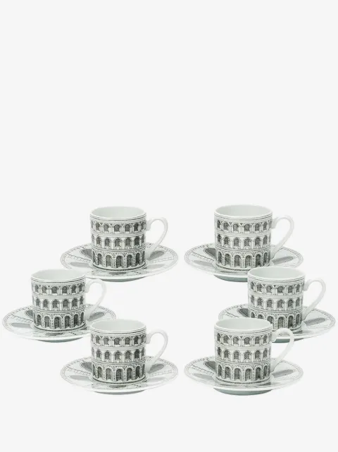 Fornasetti Jogo com 6 xícaras e pires