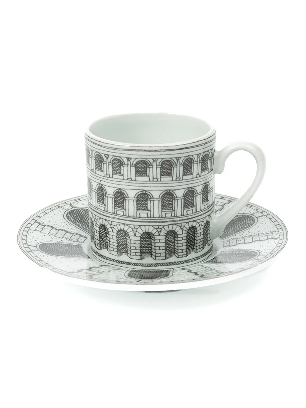 Fornasetti set van 6 koffiebekers met architecure-opdruk - Wit