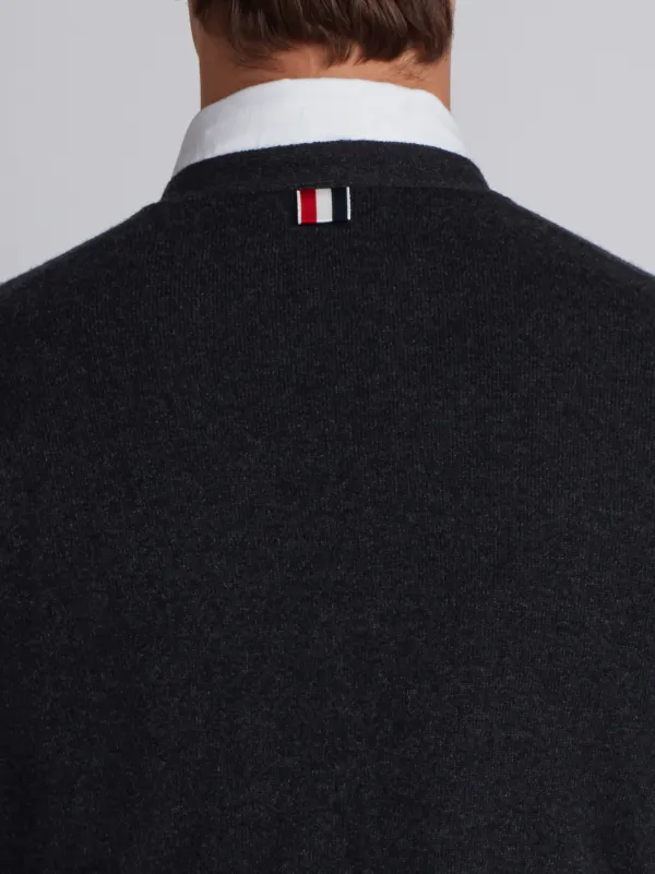 V-Neck Cardigan With 4-Bar Stripe In Dark Grey Cashmere