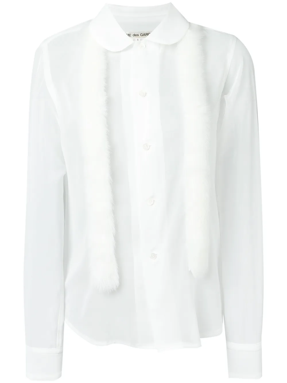 Comme Des Garçons Faux Fur Trim Sheer Shirt In White