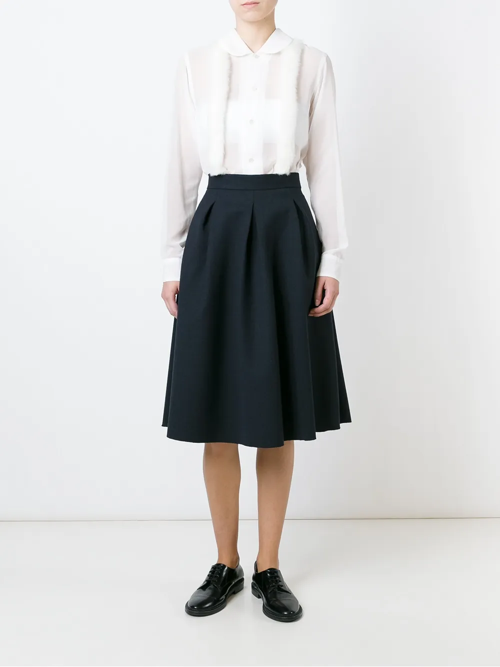 Comme Des Garçons faux fur trim sheer shirt - Wit