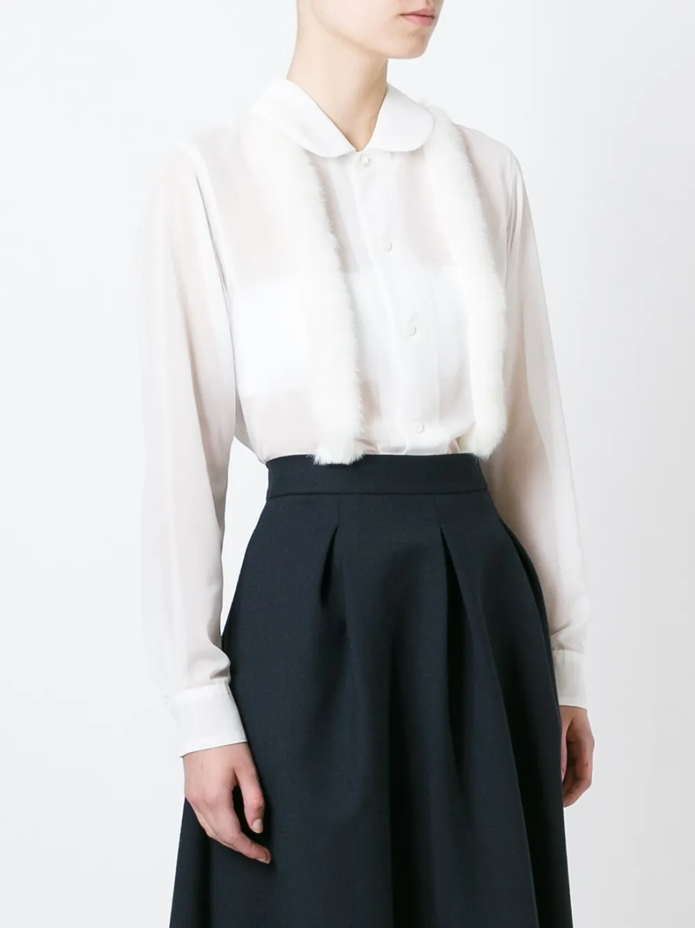Comme Des Garçons faux fur trim sheer shirt Wit