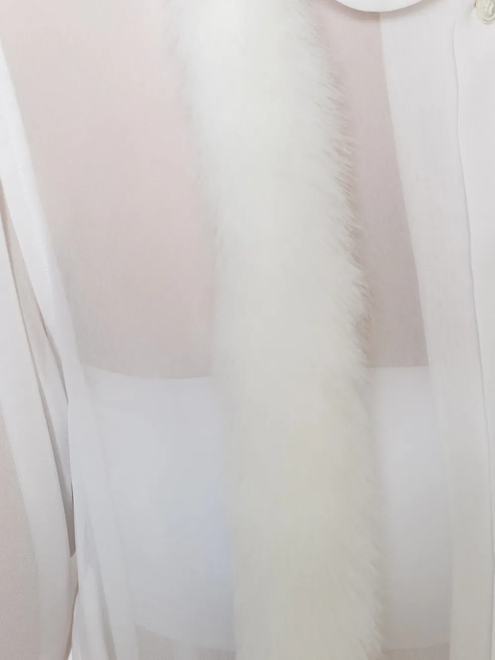 Comme Des Garçons faux fur trim sheer shirt Wit