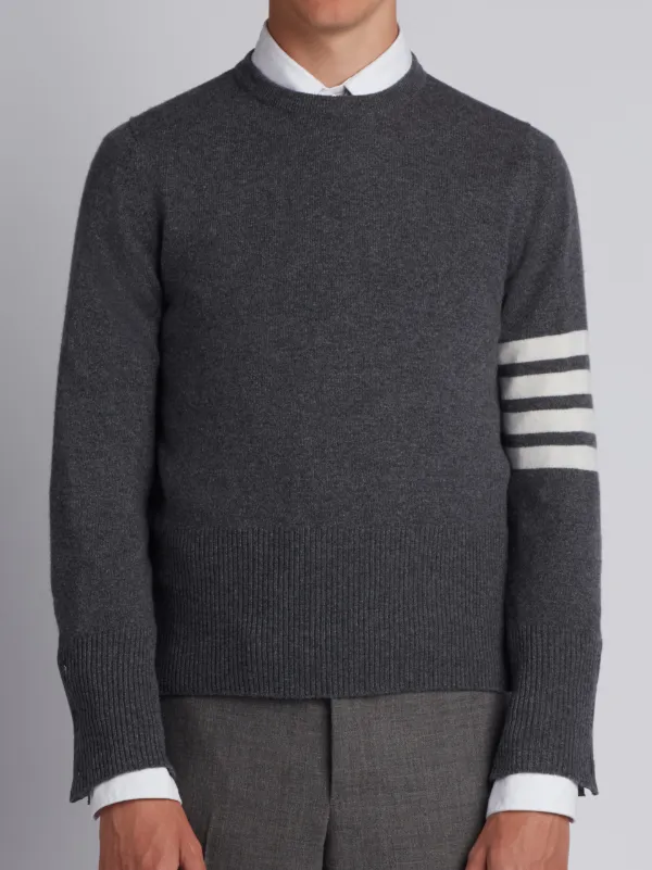 Crewneck Pullover With 4-Bar Stripe In Medium Grey Cashmere