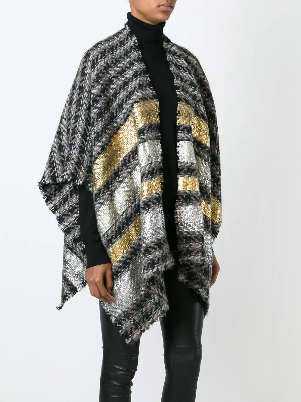 Ermanno Gallamini Striped Cape In Black