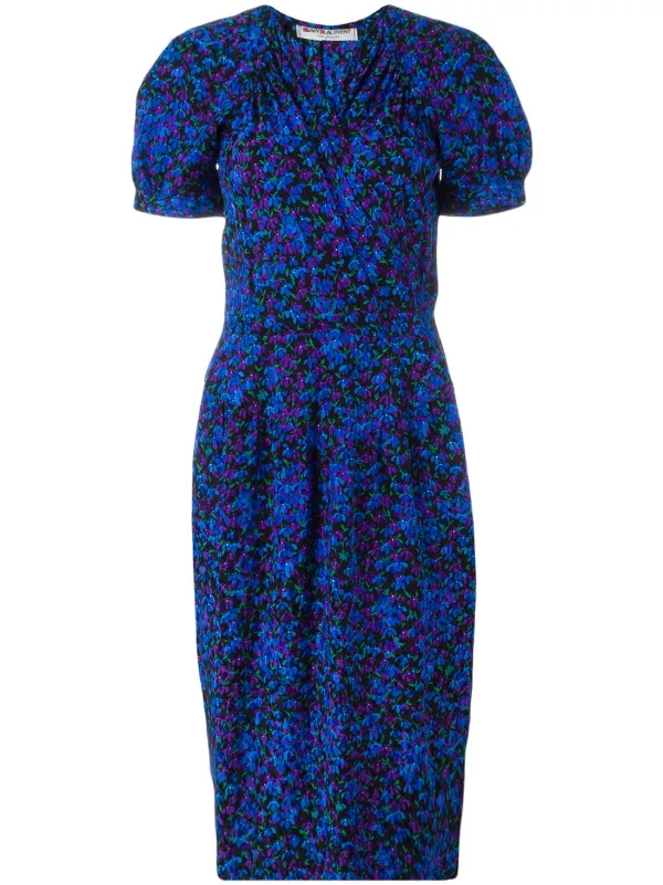 blue silk yves saint laurent wrap dress